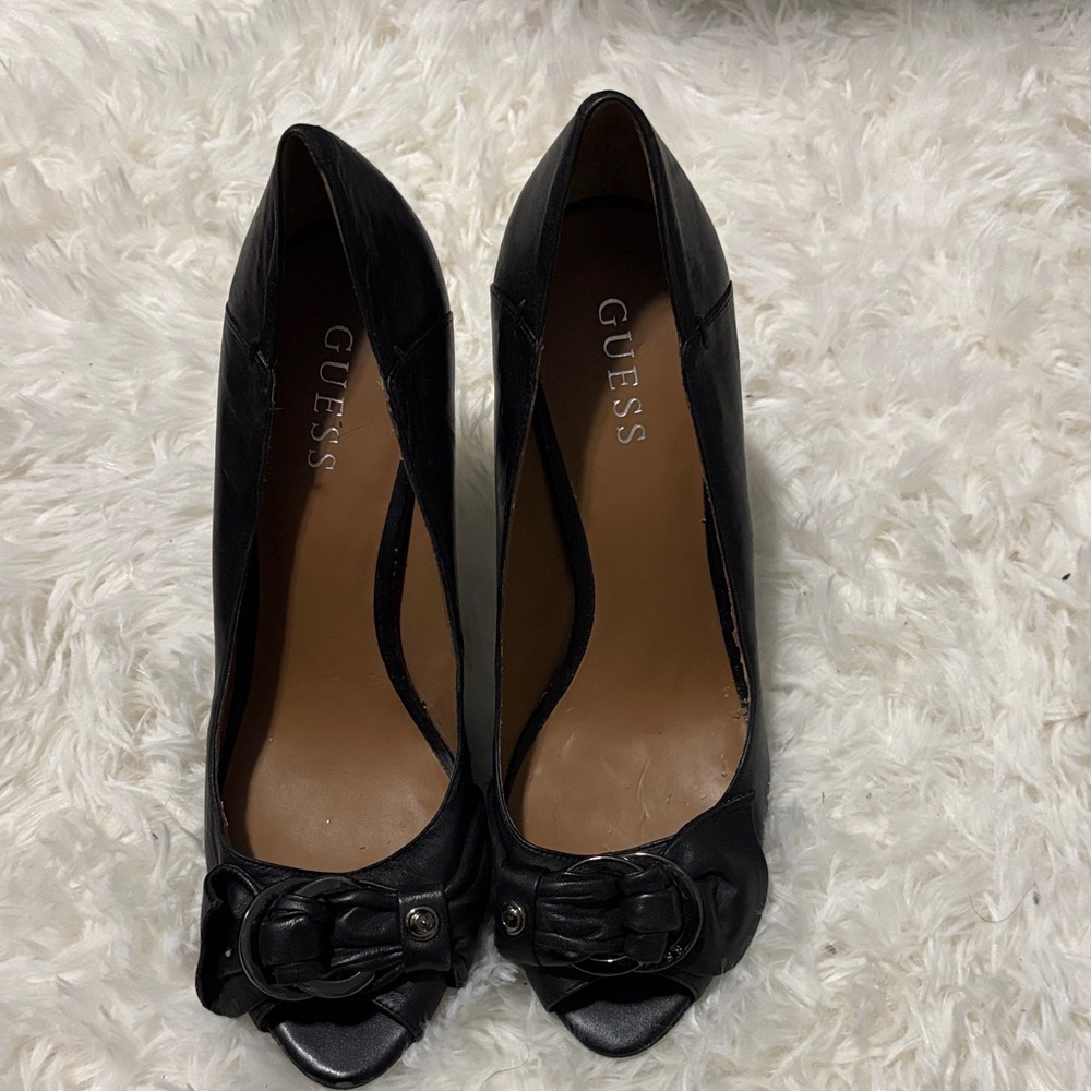 Guess Black Peep-Toe Heels with Buckle